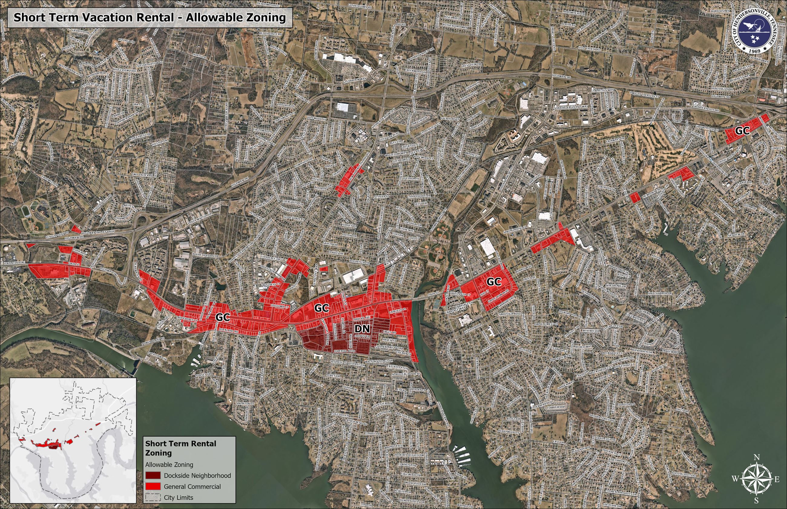 Map Showing Where Vacation Rentals Are Permitted in the City of Hendersonville
