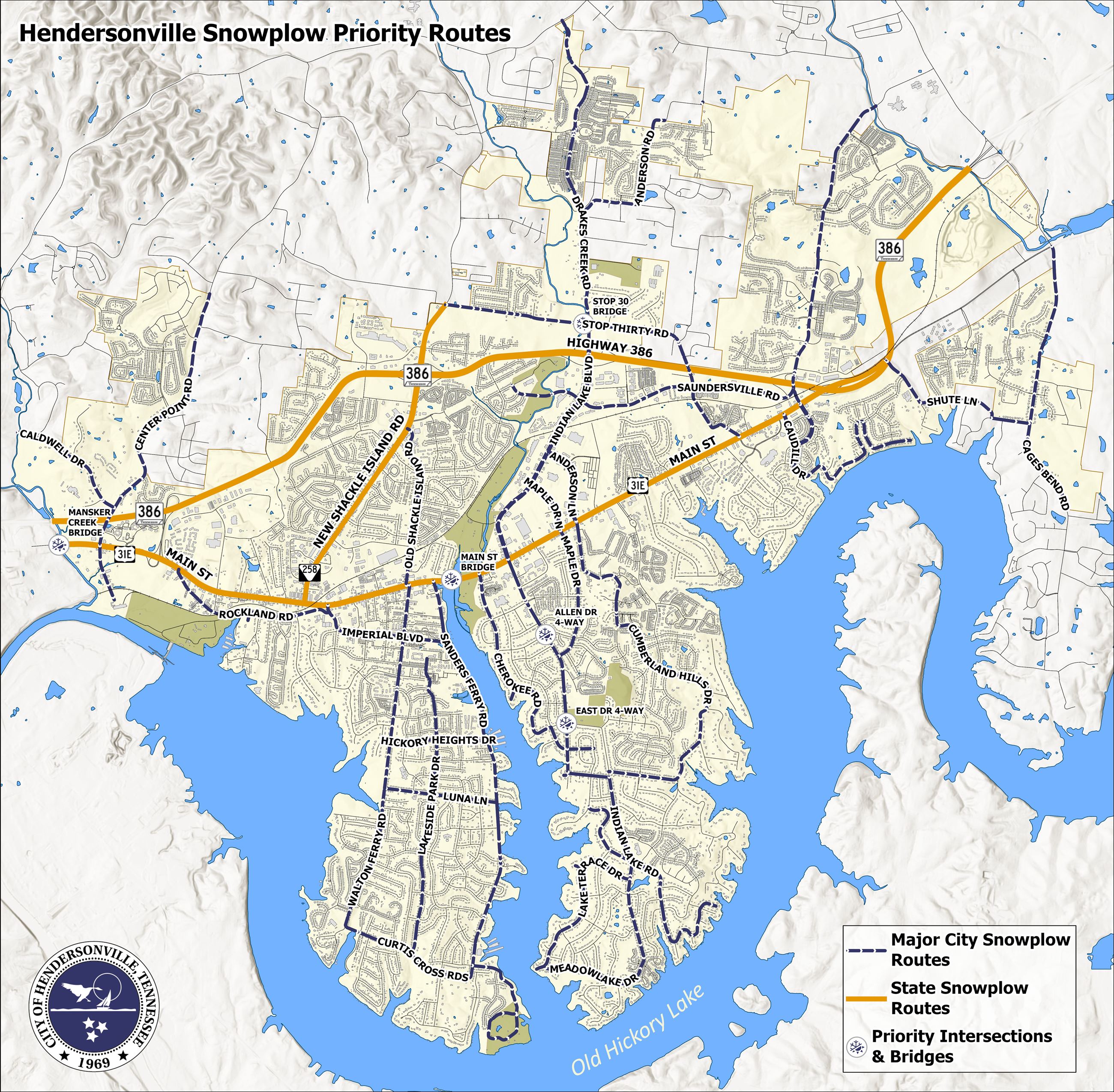 A map showing the snowplow routes in the city